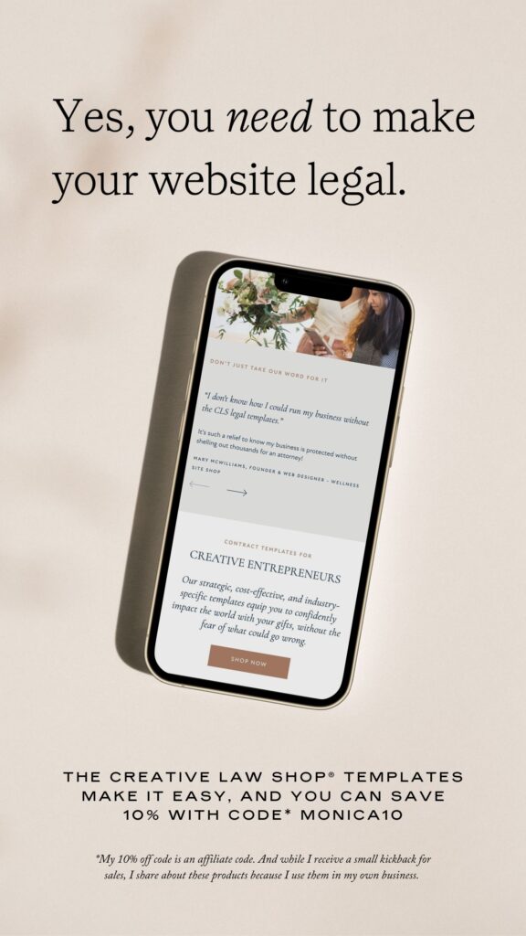 A mockup image of an iPhone promoting legal templates to easily meet your website legal requirements.